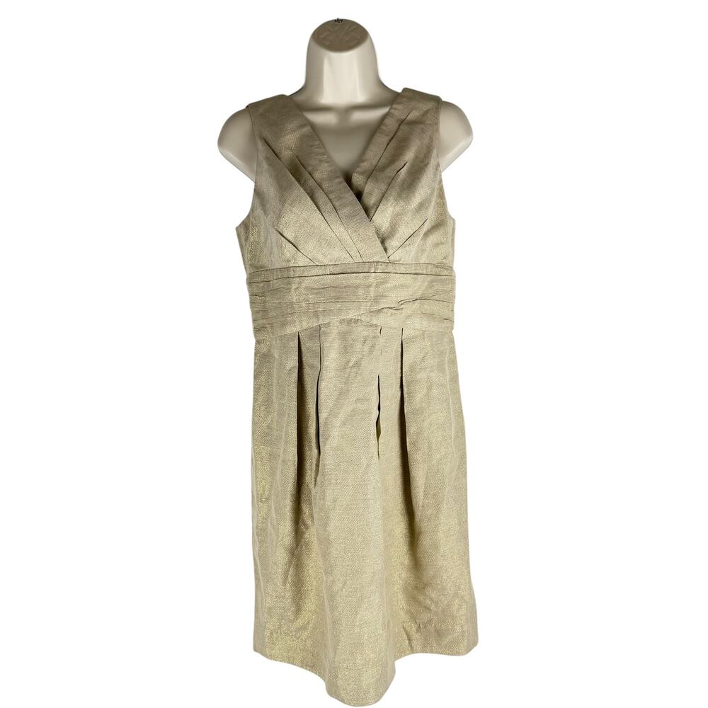 Shoshanna Gold Shimmer Sheath Dress Sleeveless Back Zip Size 8 - Picture 2 of 8